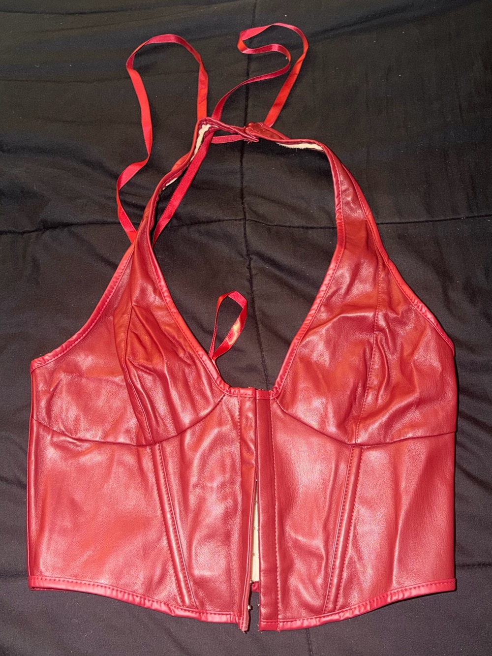 Red Faux Leather Halter Crop Top